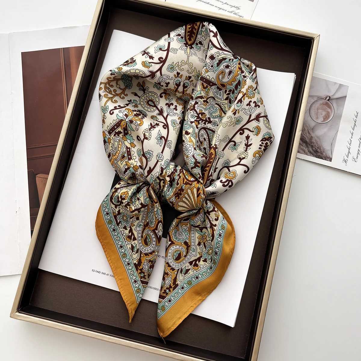2025 Silk Shl Square Scarf For Wen Print band Foard Satin Hijab Hair Bands Neckerchief Fem Wrs Bandana Y251024