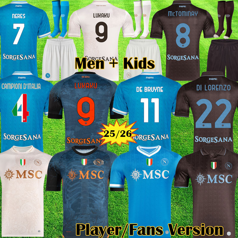 CAMPIONI NAPOLI soccer jerseys DE BRUYNE Maglia SSC Napoli NUNEZ Partenope Jersey Napoli 25 26 Halloween Shirts Naples 2025 Kids FOOTBALL SHIRT LUKAKU kit 9988