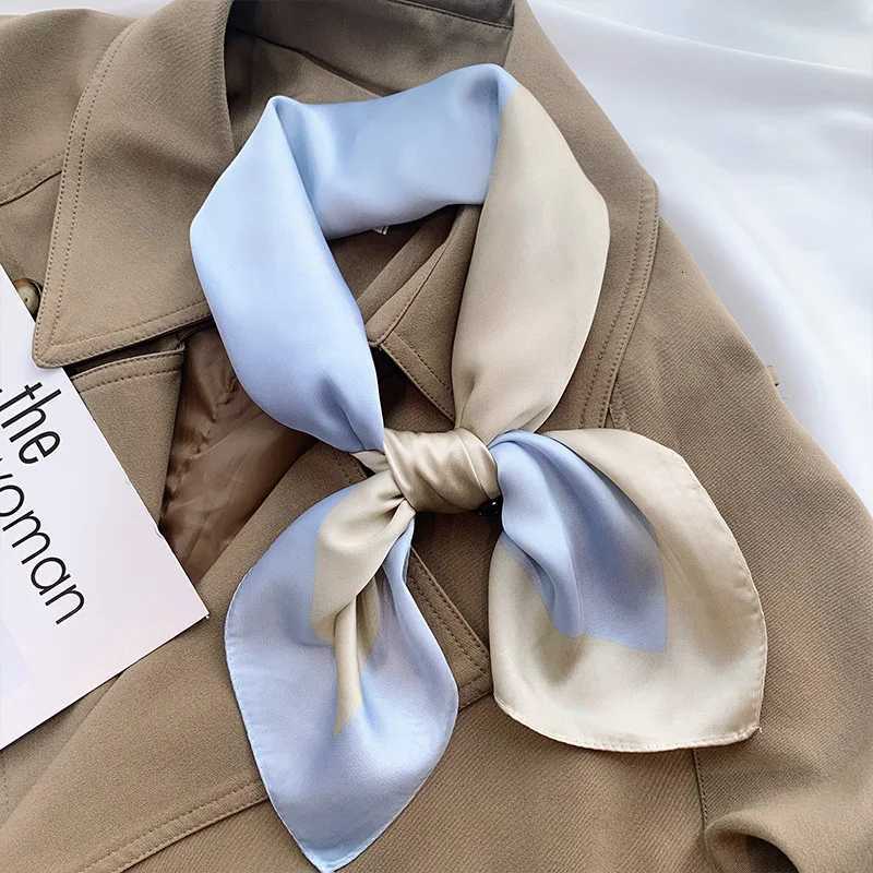 Luxury 2024 Plaid Print Square Silk Scarf for Wen Hijab Hair Bands 70cm Neckerchief Fem Satin Shl Ribbon band Y251024