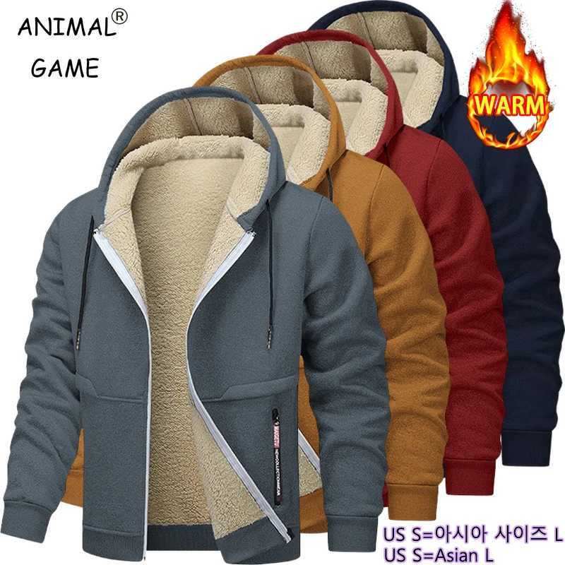 Animal Game Casual Hoodies for Men Heavyweight Fleece Sweatshirt Thick Sherpa Lined Hooded Zipper Jacket Thick Streetwear Coats Z251024