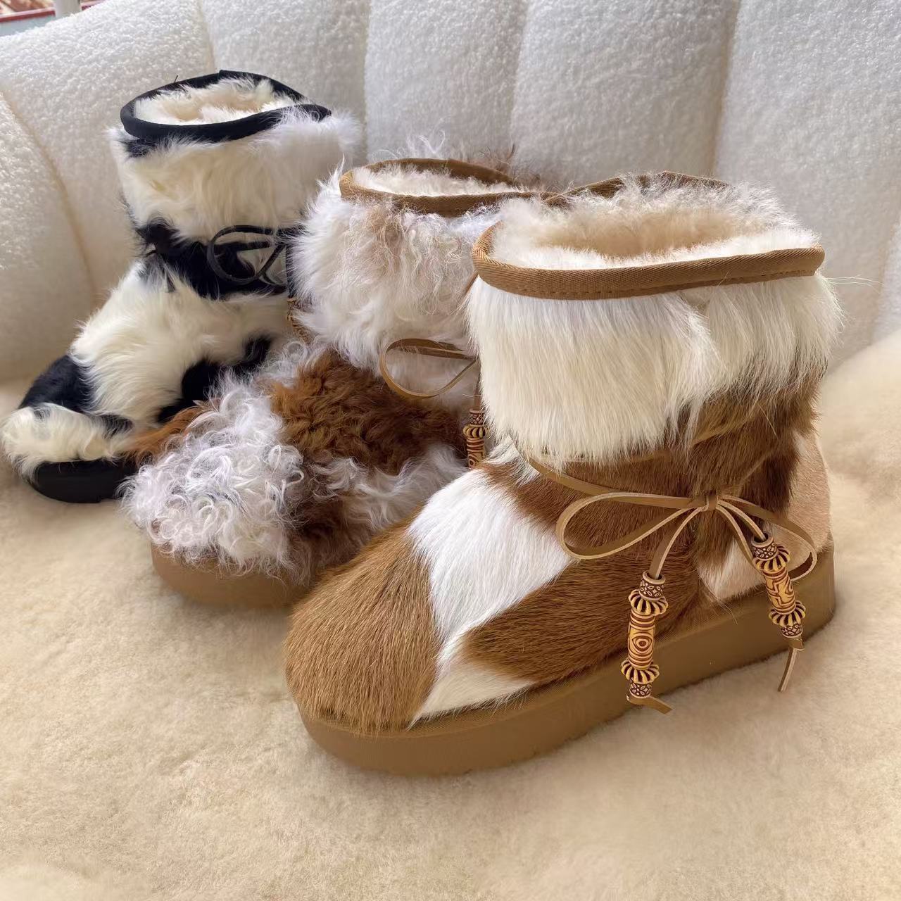 Autumn and winter sheepskin snow boots for women warm sheepskin boots designer boots thick wool luxury boots thick soled snow boots