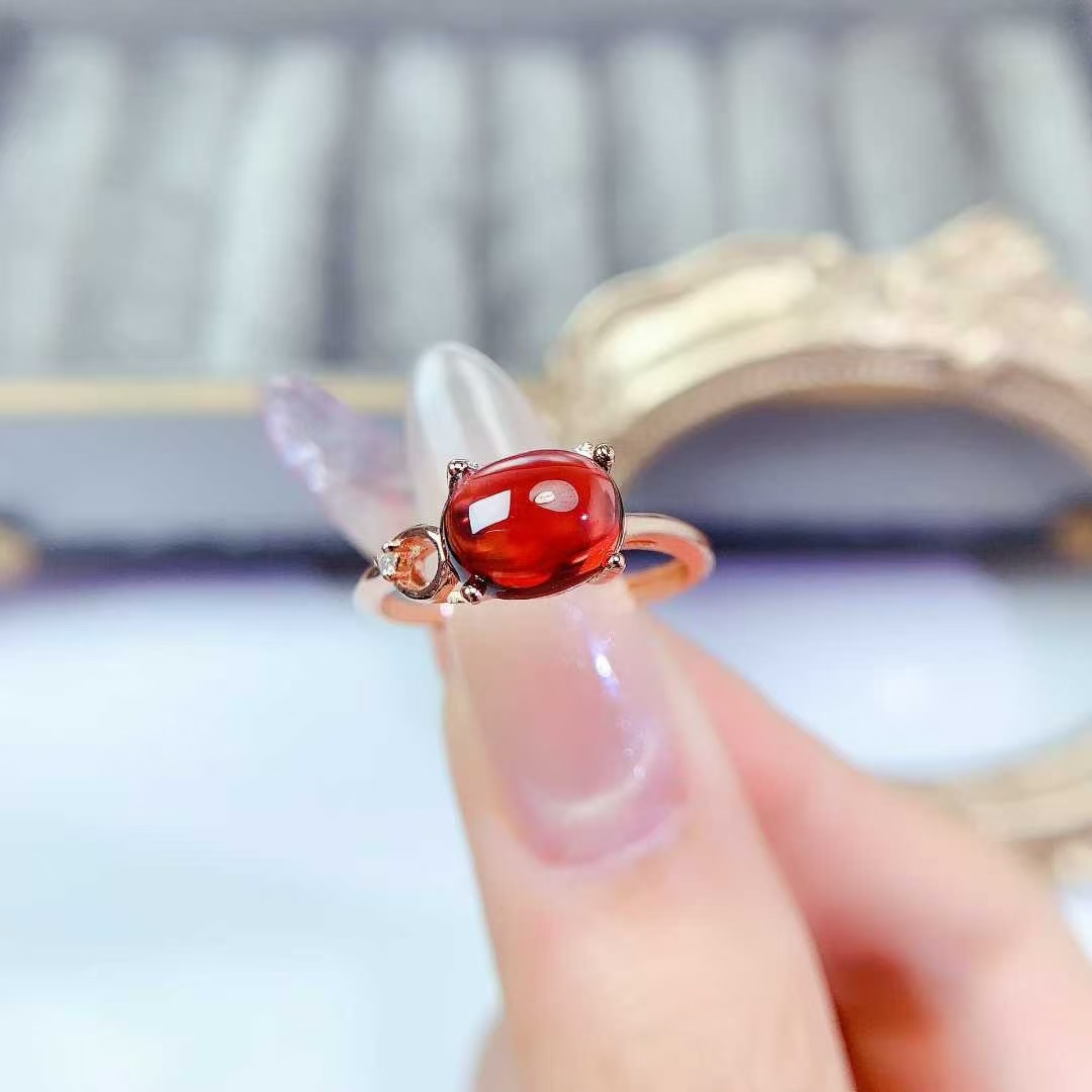 925 silver Cabochon gemstone ring natural garnet ring with certificate 7mm*9mm 2ct real garnet jewelry with thick 18K gold plating