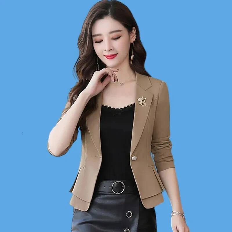Spring Autumn Jackets 2024New Solid Fashion Slim Office Short Women Elegant Single Button Formal Blazer Coat dongdumaoyi