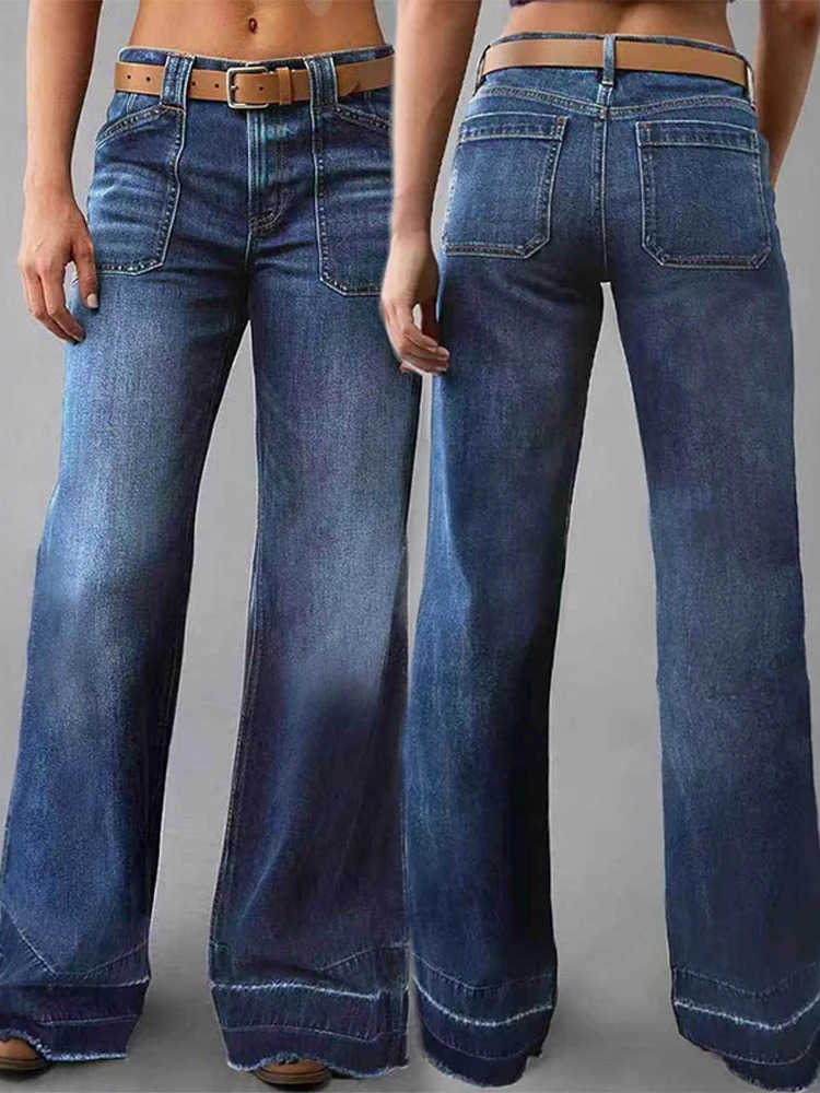 Womens Street Denim Jeans Autumn Patchwork High Waist Zipper Fly Ripped Retro Long Pants 251021