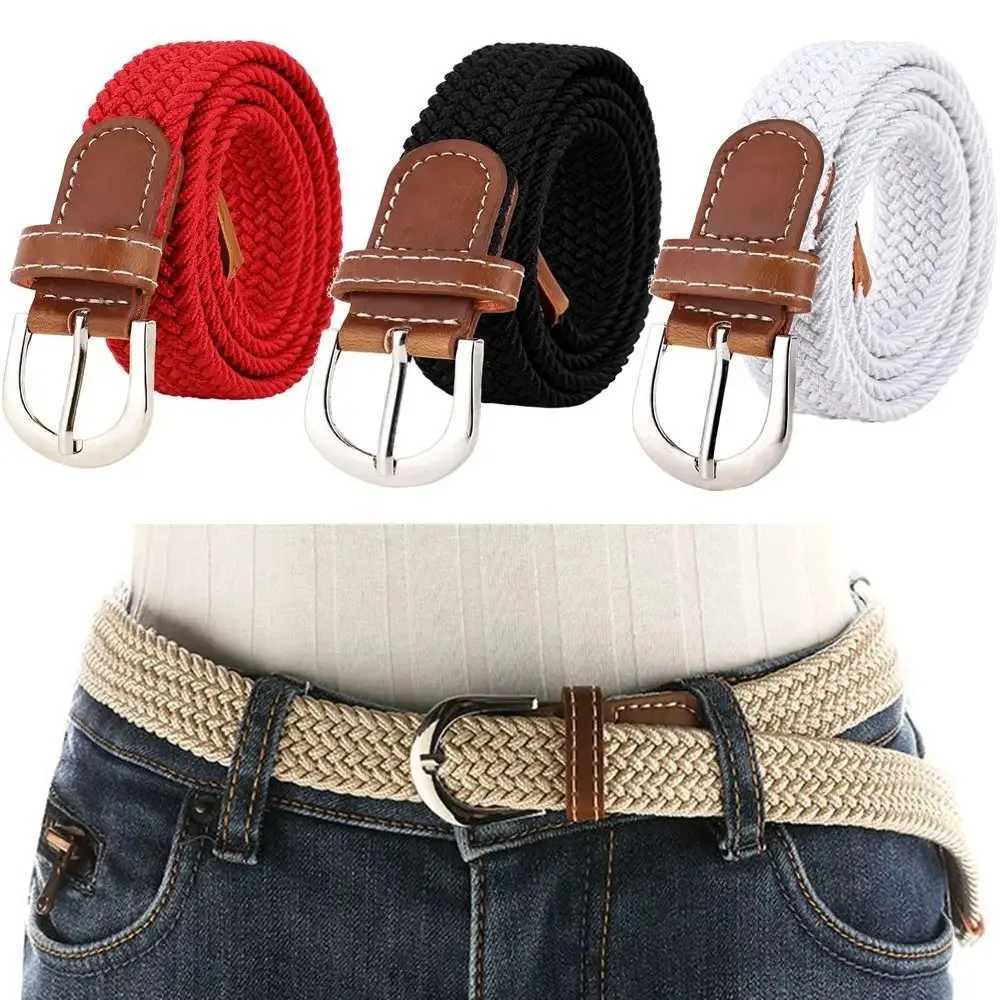 Casual Elastic Waist Belt Adjustable Canvas Woven Strap with Alloy Pin Buckle NoHole Stretch Design for Men and Women W251024