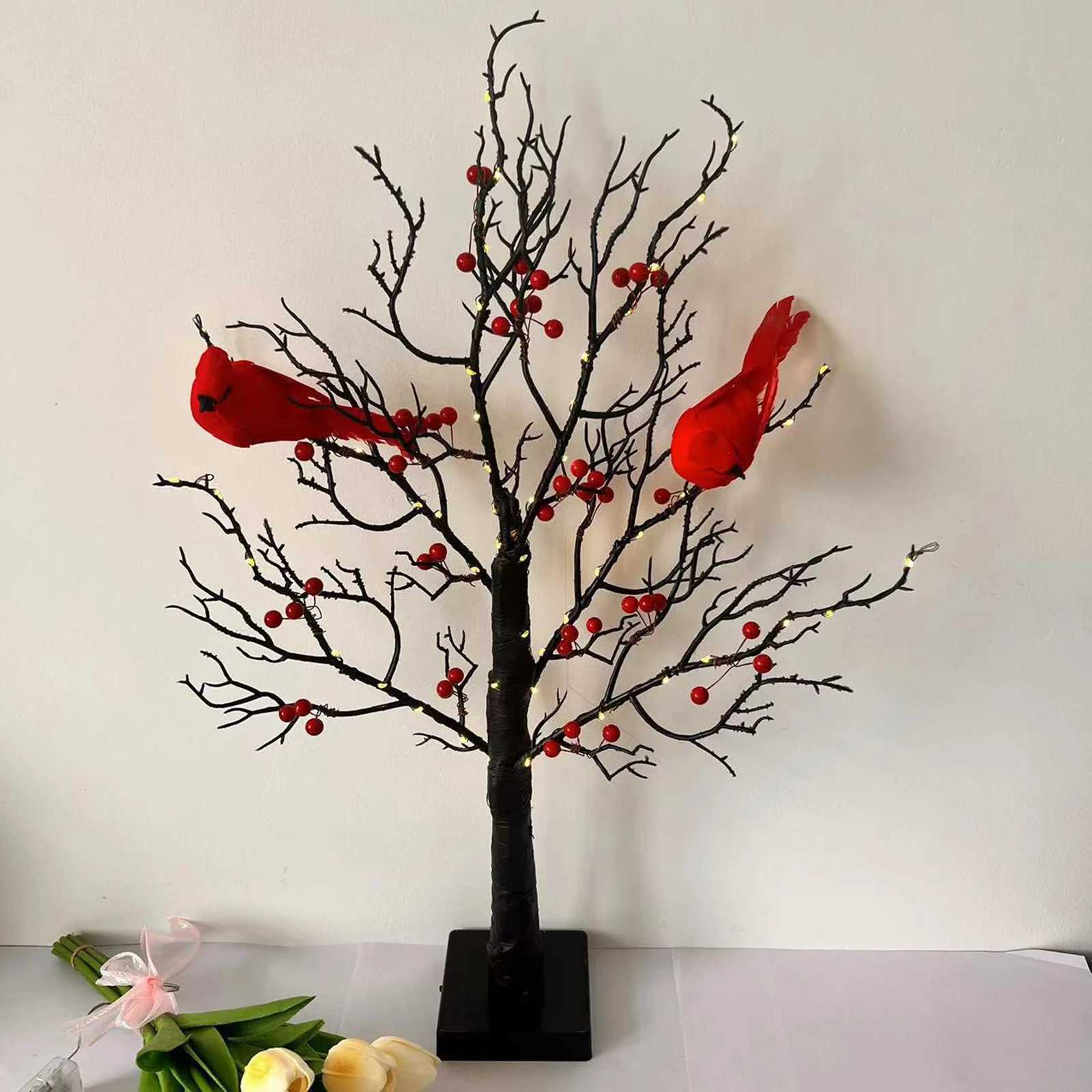 Table Tree Night Light Battery Powered Touch Mini Artificial Red Fruits Tree Light LED Desktop Christmas Halloween Decoration C2511151