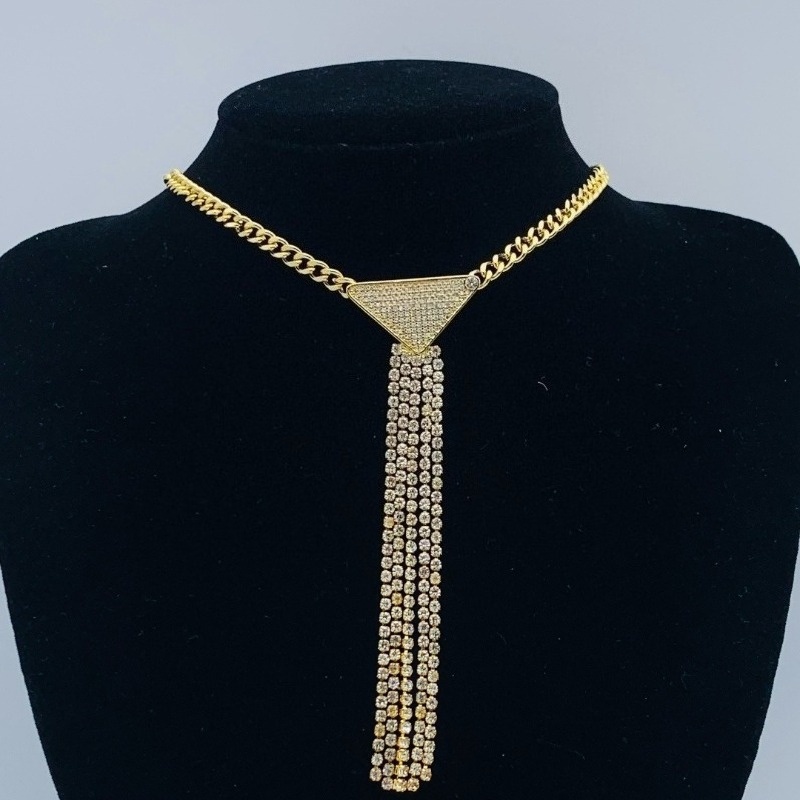 Designer Necklace Triangle Pendant Sweater Chain Diamond Tassel Luxury Jewelry Accessories Brand Letter Design Necklace High Quality Couple Holiday Gift