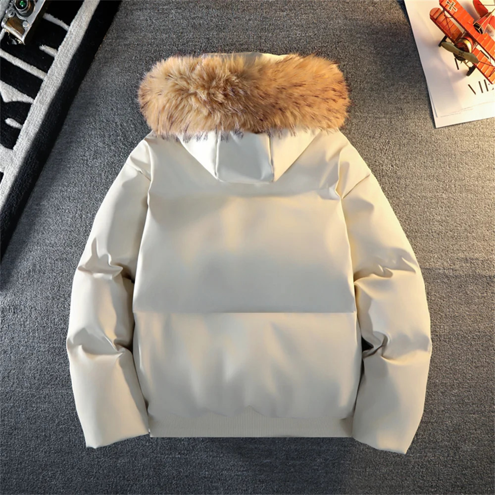Mens Fur Collar Soft Leather Parkas Winter Down Puffer Overcoat Men Windproof Padded Coat Streetwear Mens Outdoor Parka Jacket 251020