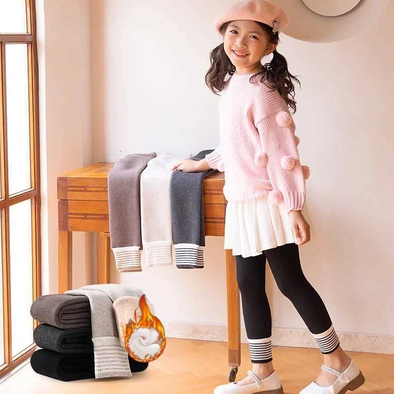 2026 New Warm Skinnny Girl Thick Leggings Autumn Winter Striped Cuffs Teenage Girls Nine Point Pants for 015Y StockingsT251024