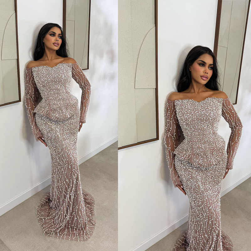 Sexy Long Sleeve Prom Dress Beaded Vestidos De Gala Tassel Chic Formal Occasion Dress Customized Luxury Sexy Cocktail Dresses