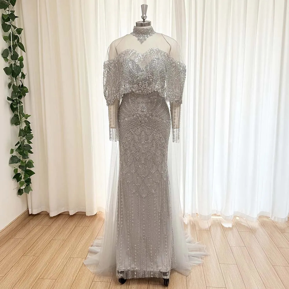 Eshautbridal Beaded Mermaid Evening Dress for Women Elegant High Neck Long Sleeves for Women Wedding Party Gown Customized 251023