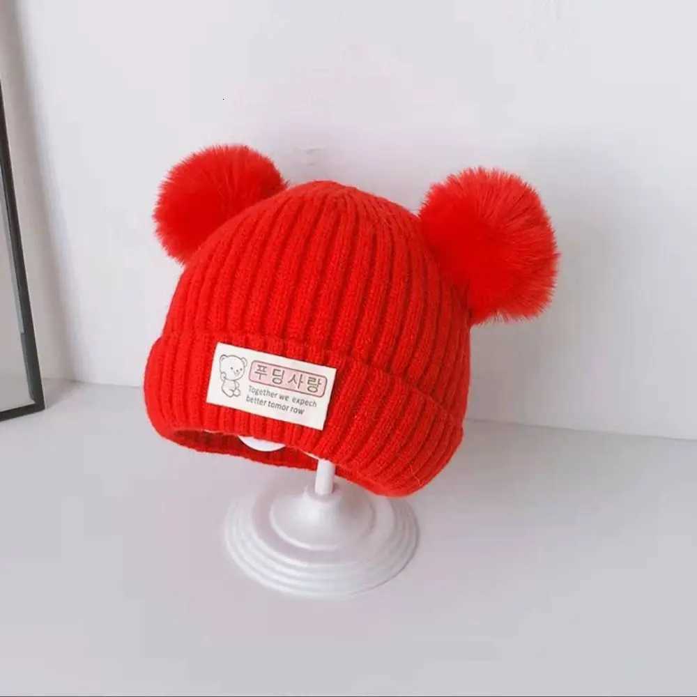 New Solid Color Baby Knitted Hat Plush Ball Soft Winter Hat 03 Year Beanie Hats Boys GirlsL251024