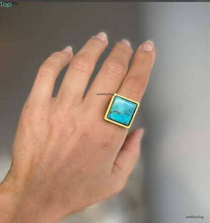 High quality silver thin ribbon engagement Iran turquoise 10mm square size embedded frame set ring New Year's wedding gift