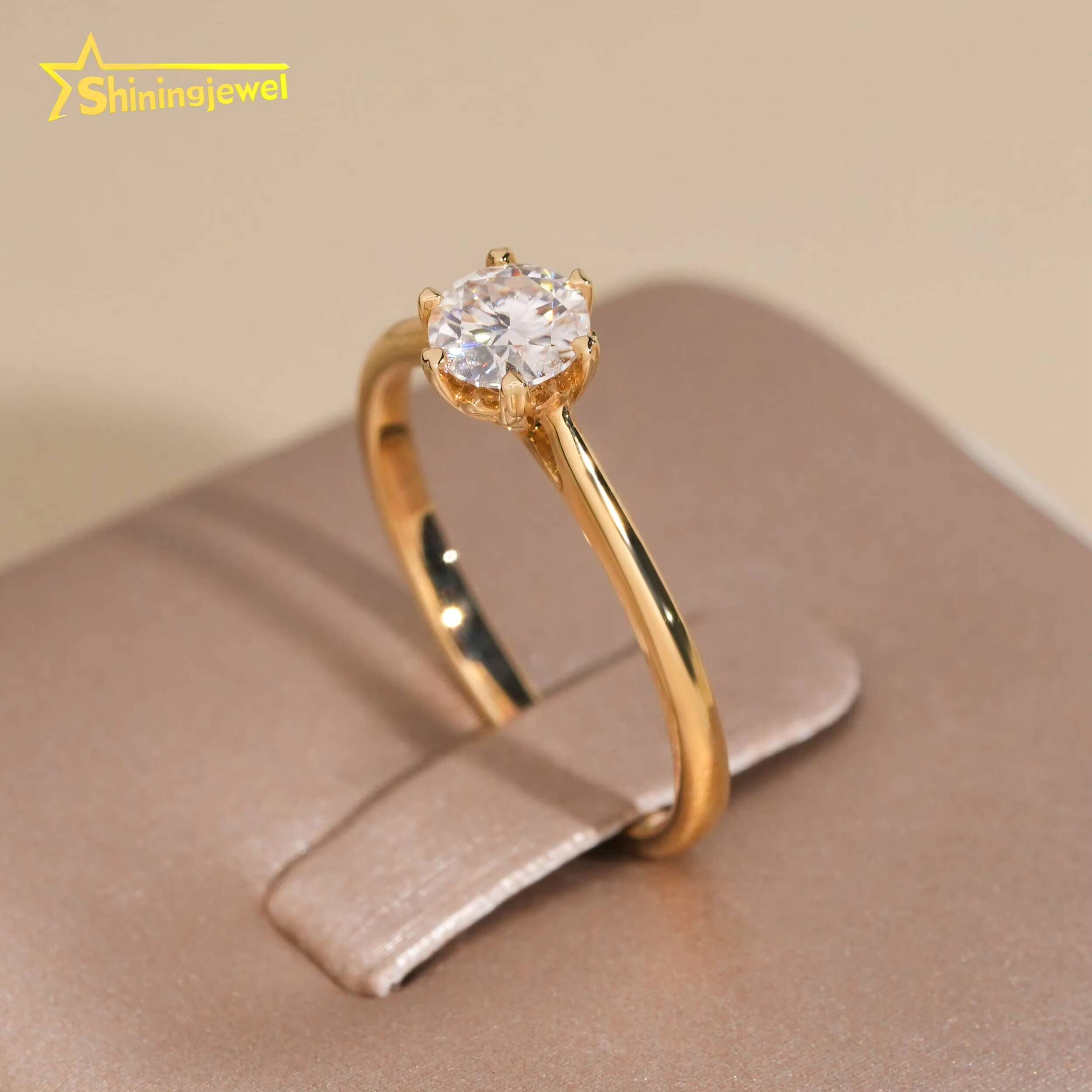 14K Solid Gold Solitaire Ring for Women Round Brilliant Cut Moissanite Diamond Engagement Rings Fashion Moissanite Promise Ring