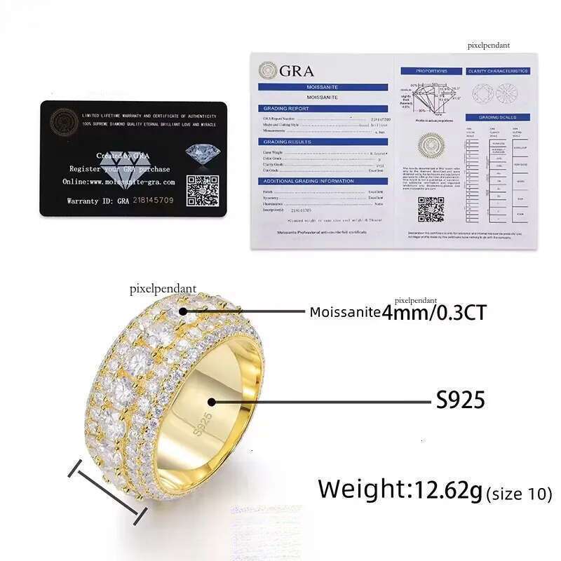 Hip-hop ice designer designs 5 rows of VVS Moissanite GRA Rapper dazzling timeless band rings for men and women