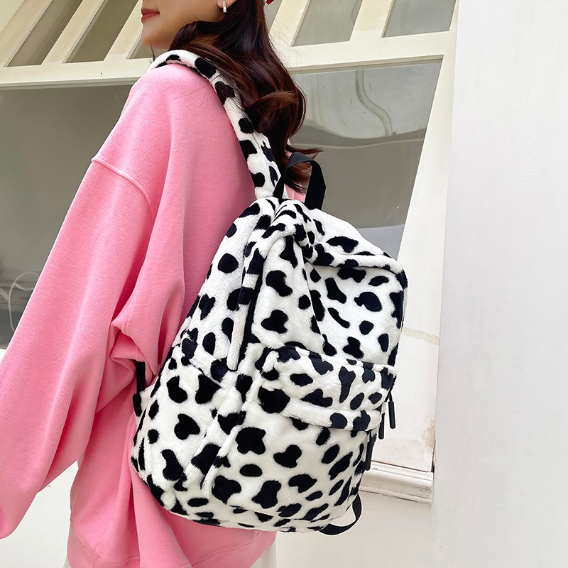 New Designer Plush High Value Backpack Designed by Female College Students, Korean Cute Cow Multi functional Fashion Backpack