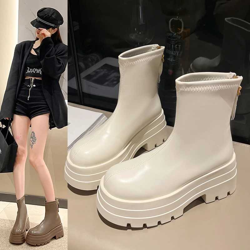 PU Leather Chunky Platform Ankle Boots 2024 Women Back Zipper Thick Heeled Short Boots Woman Black Punk Boots Ladies D113 W251024