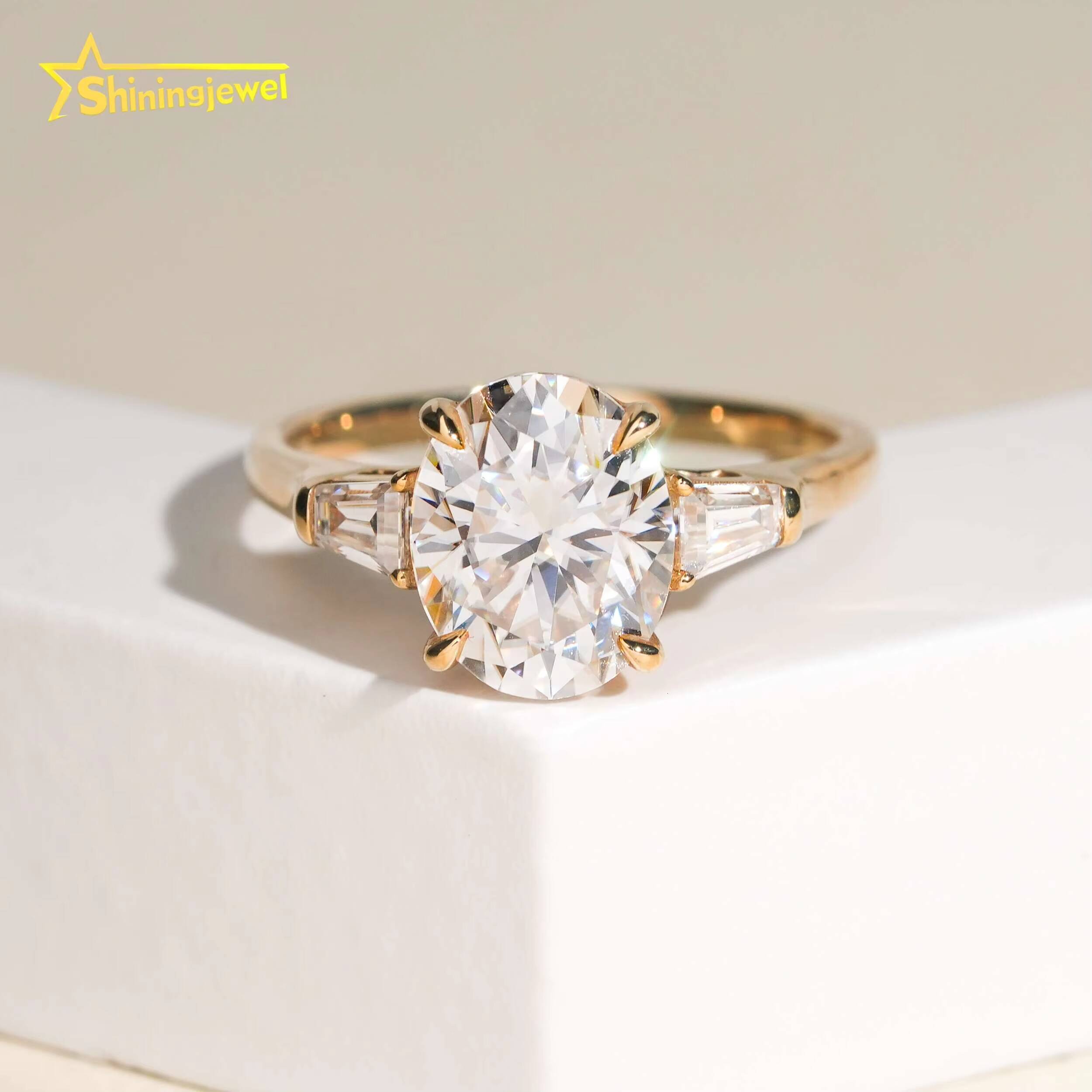 14K Solid Gold VVS Oval Cut Moissanite Diamond Women Engagement Ring Half Eternity Band Hip Hop Jewelry Wedding Band