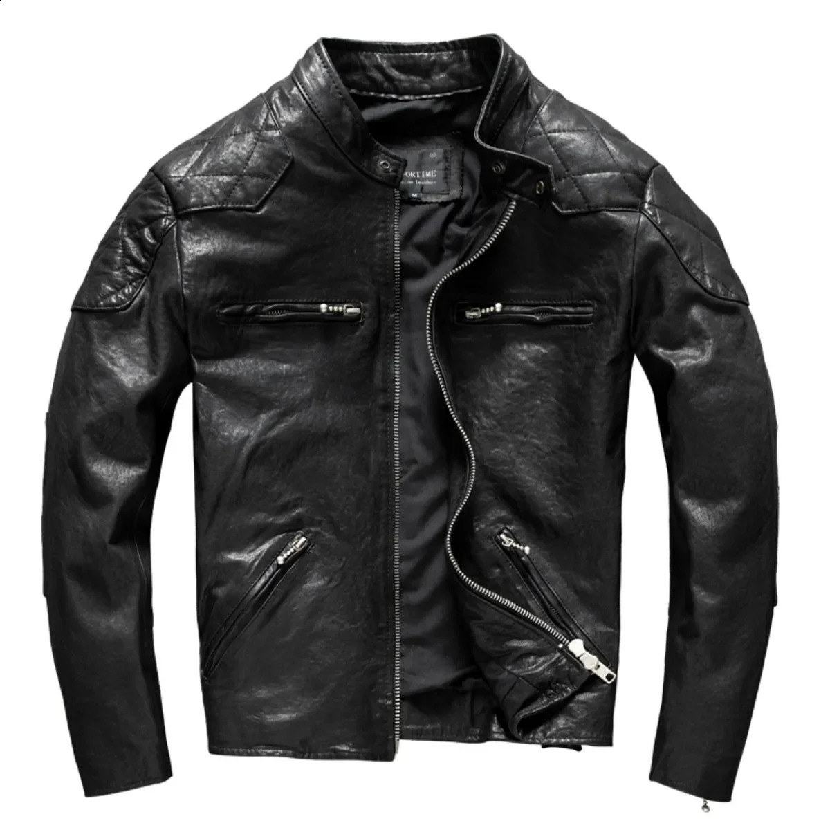 Sheepskin Vegetable Tanned Vintage Washed Distressed Top Layer Genuine Leather Jacket For Men Motorcycles Short Leather Jacket 251023