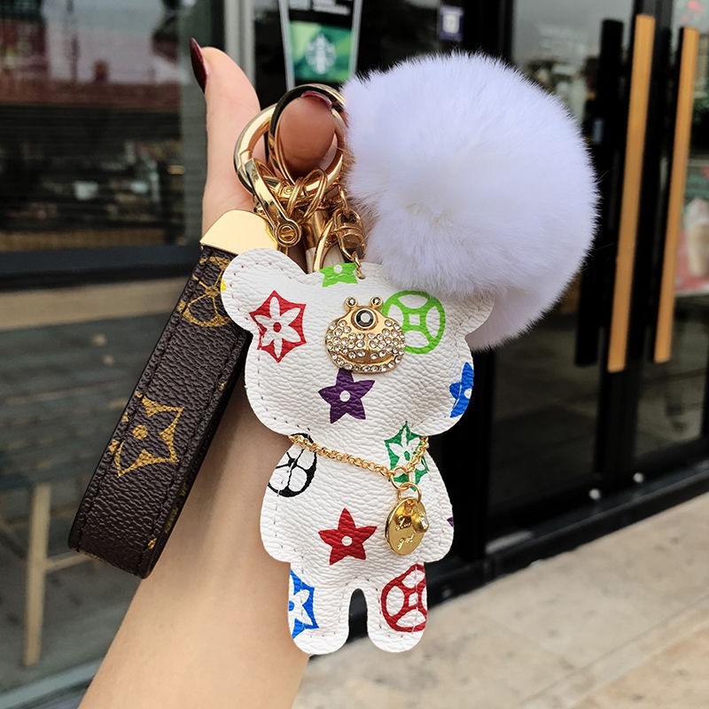 Leather Bear Charm Creative Factory Direct Wholesale Cross-Border Fashion Bag & Car Keychain Small Gift