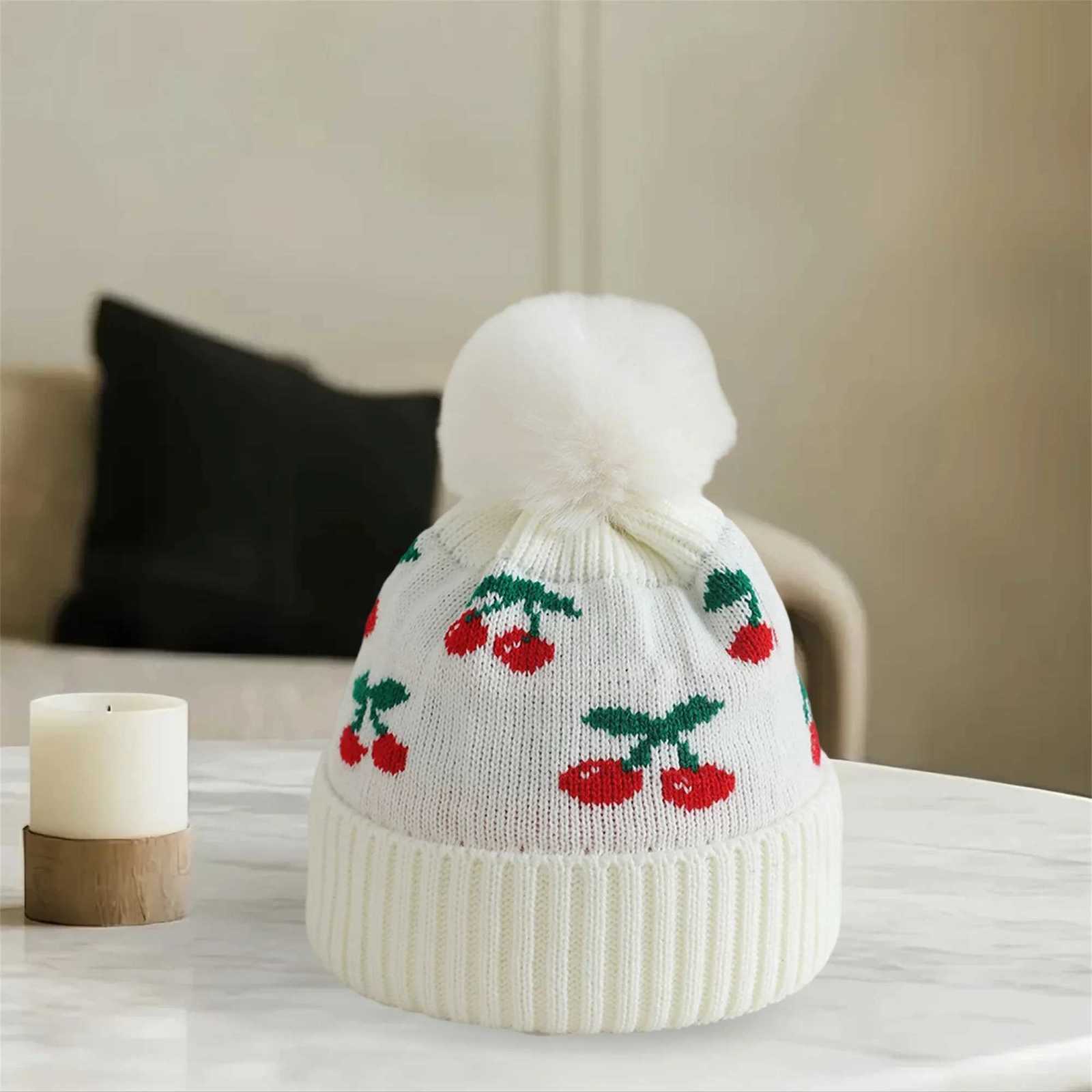 Cute Knitted Strawberry Patterned Beanie Hat with Pom Baby Winter Caps for Infants and Toddlers Unisex Warm Hats for KidsL251024