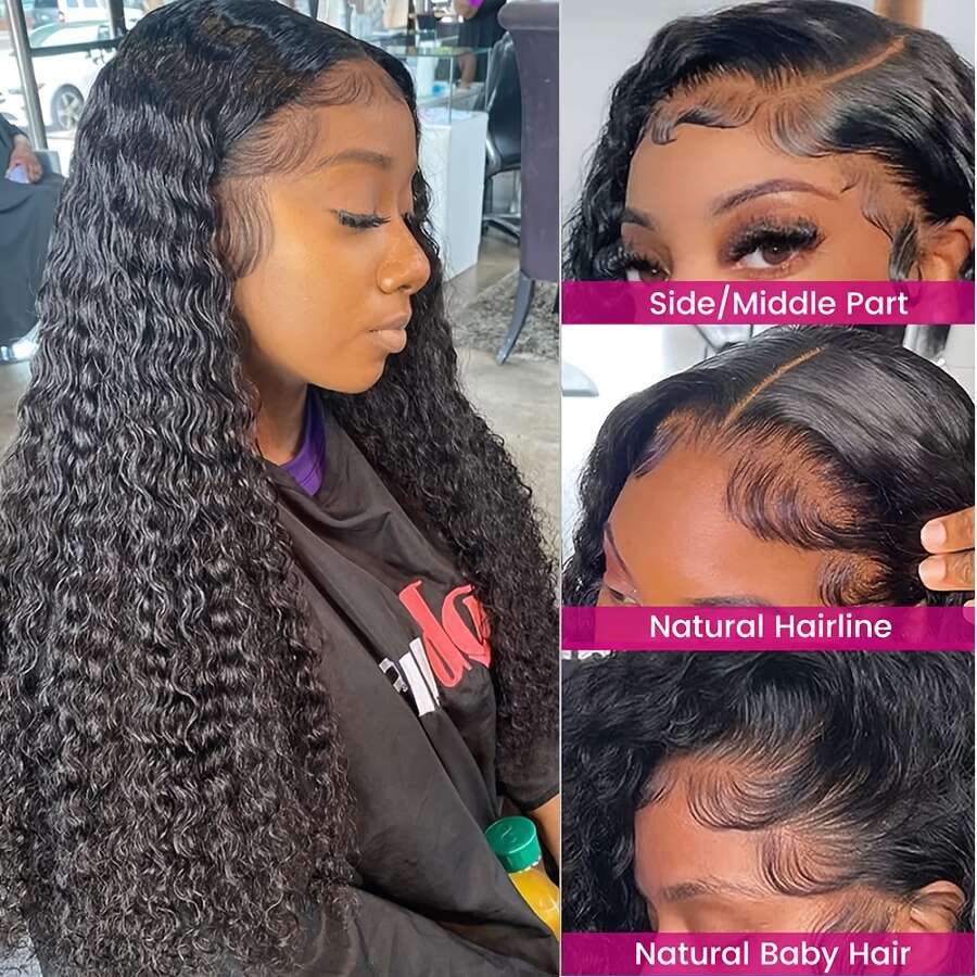 13x6 Deep Wave 8-34" - 250% Density Natural Looking Frontal, HD Lace Frontal Wigs with Pre-Plucked, Voluminous Curly Human Women, Suitable for Ev