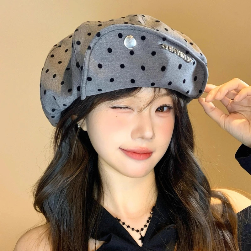 Korean Fashion Polka Dot Printing Cloud Berets for Women Spring Autumn Travel Versatile Show Face Small Sweet Retro Painter Hat 251023