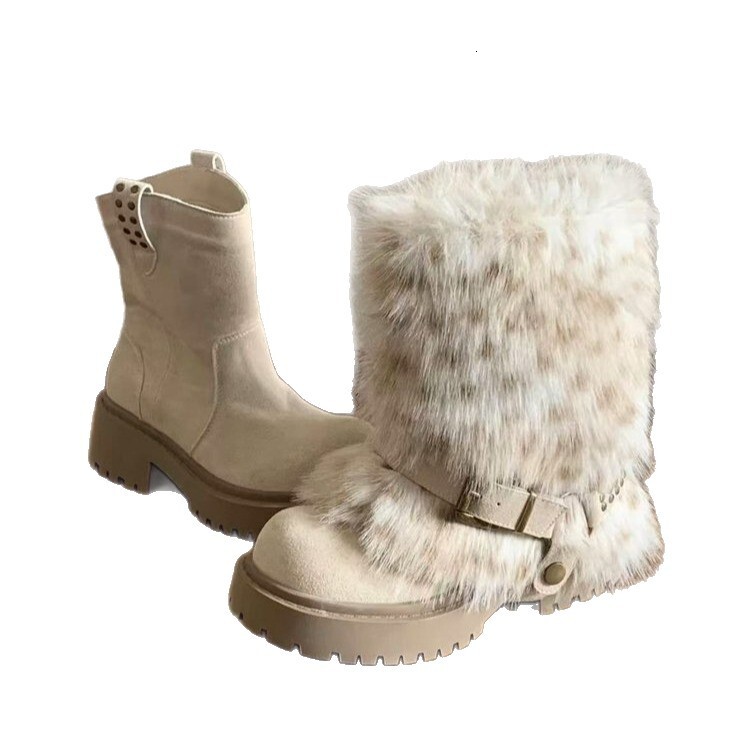 Designer boots with thick fur soles women's autumn and winter new luxury boots wool lining thickened warm cotton shoes short boots
