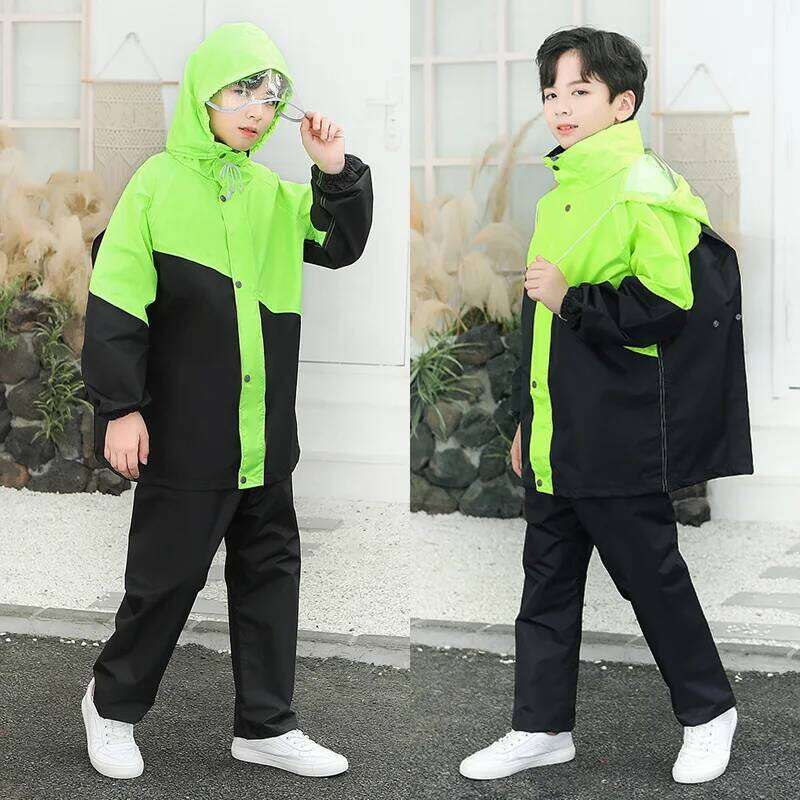 Fashion Children's Color Matching And Rain Pants Suit Student Polyester Split Raincoat Full Body Waterproof Jacket