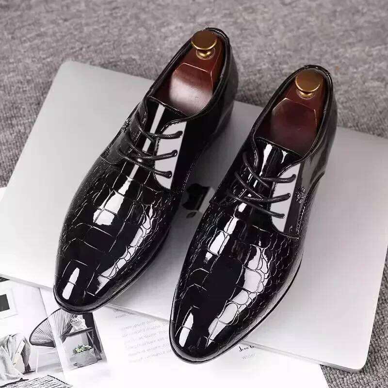 Pointed Toe Dress Plus Size Newest Italian Oxford for Men Classic Derbies Patent Leather Wedding Shoes
