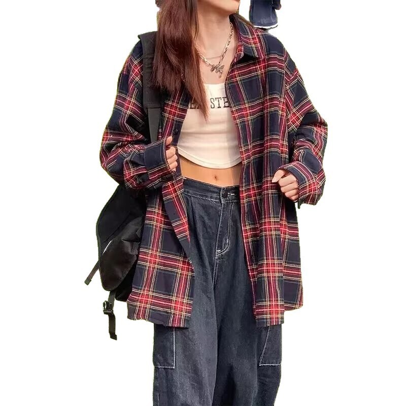 Fashion Cardigan Plaid Shirt Casual J Plaid Shirt Men Long Sleeve Youthful Student Versatile Trendy Jacket