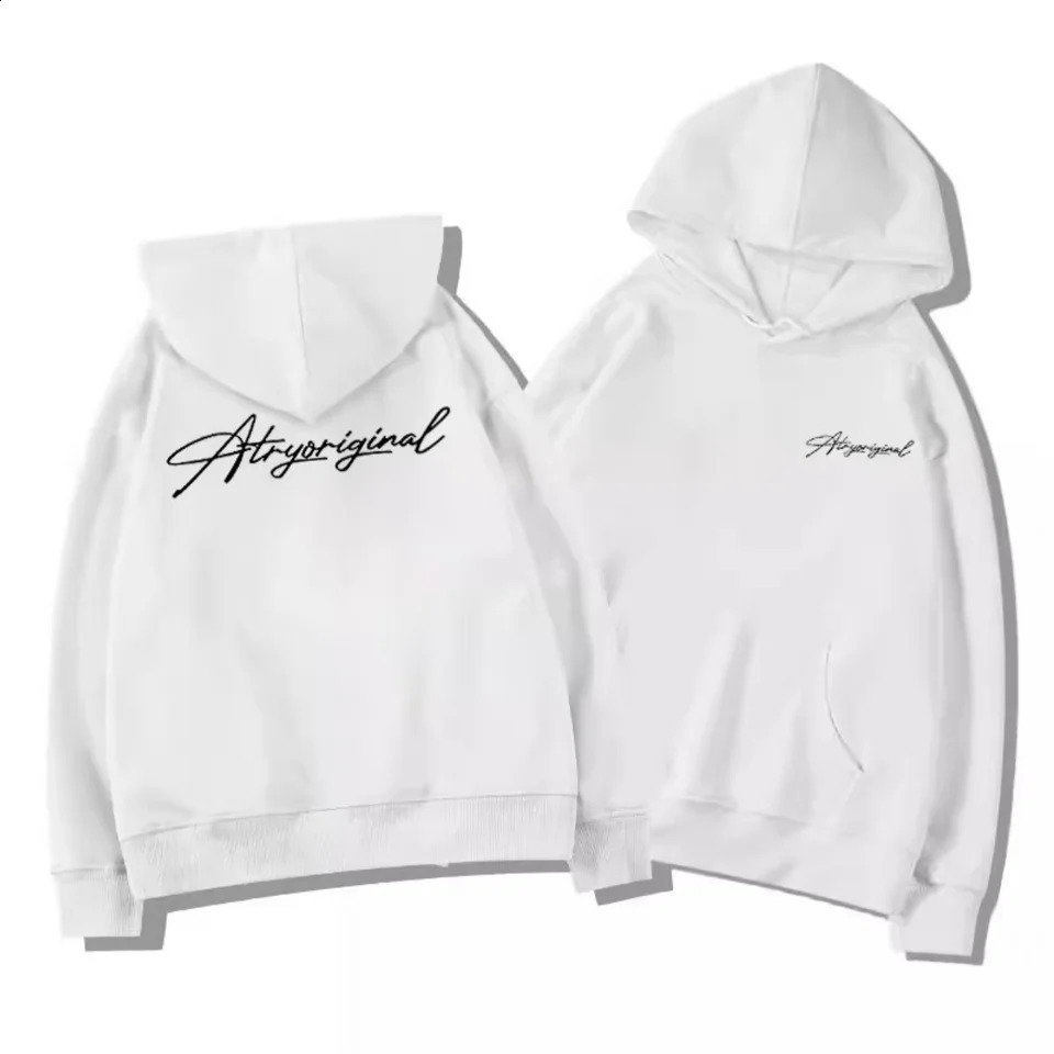 White Gray Letter Print Hooded Hoodie Men Women Autumn Winter 2025 Fashion Loose Casual Y2K Tops Cotton Warm Sweatshirt 251018
