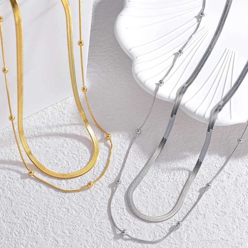 Punk Clavicle Flat Blade Snake Link Choker Necklace Gold Silver Color Fashion Stainl Steel Double Necklace Women Jewelry GiftXJ251024