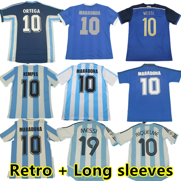 1978 1986 1996 94 98 ArGeNtInAs Retro Soccer jersey Maradona 2001 06 10 14 15 Kempes Batistuta Riquelme HIGUAIN KUN AGUERO CANIGGIA AIMAR Football Shirts long sleeves