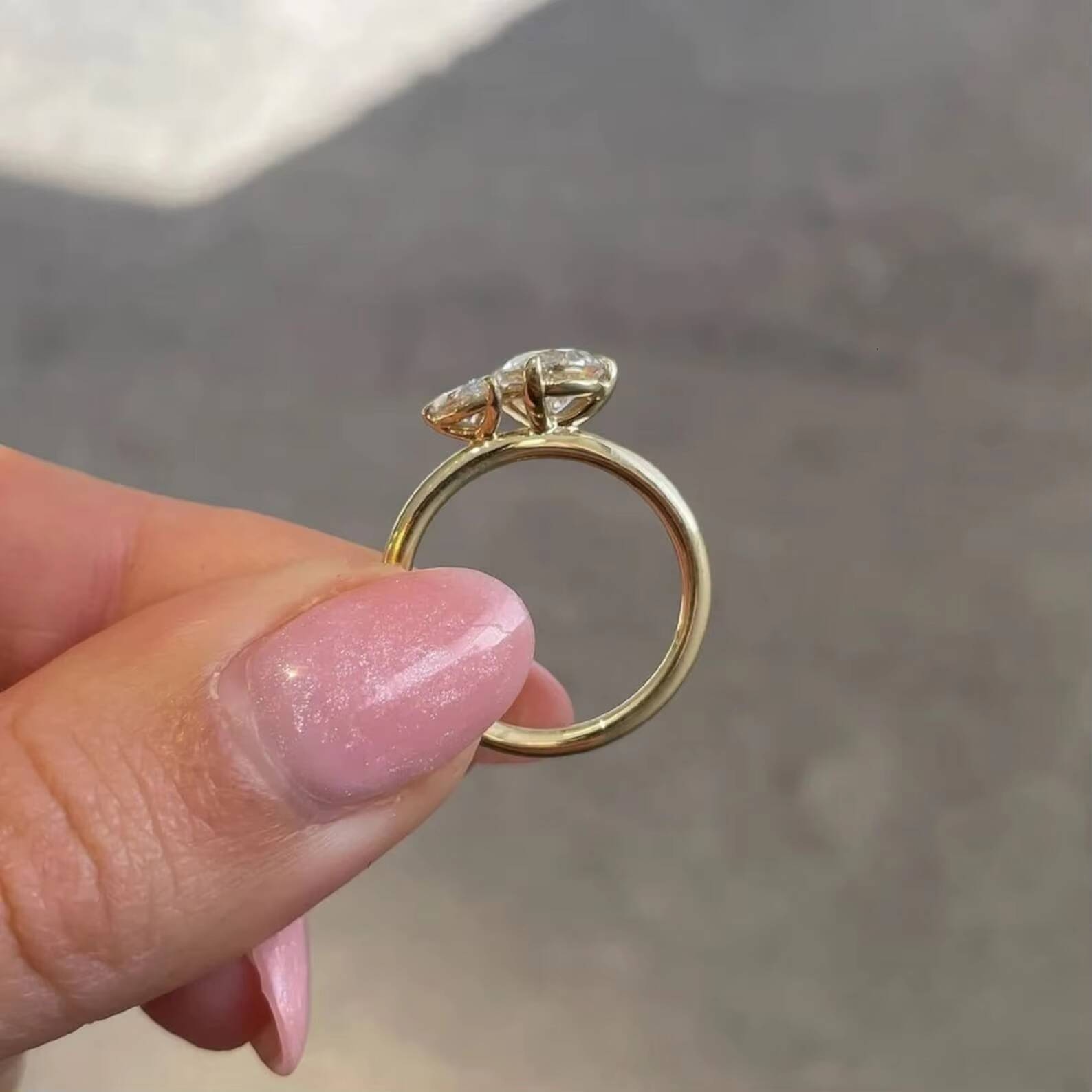 10k 14k 18k Solid Real Gold Vvs Moissanite Diamond Toi Et Moi Engagement Ring Pear Moissanite Two Stone