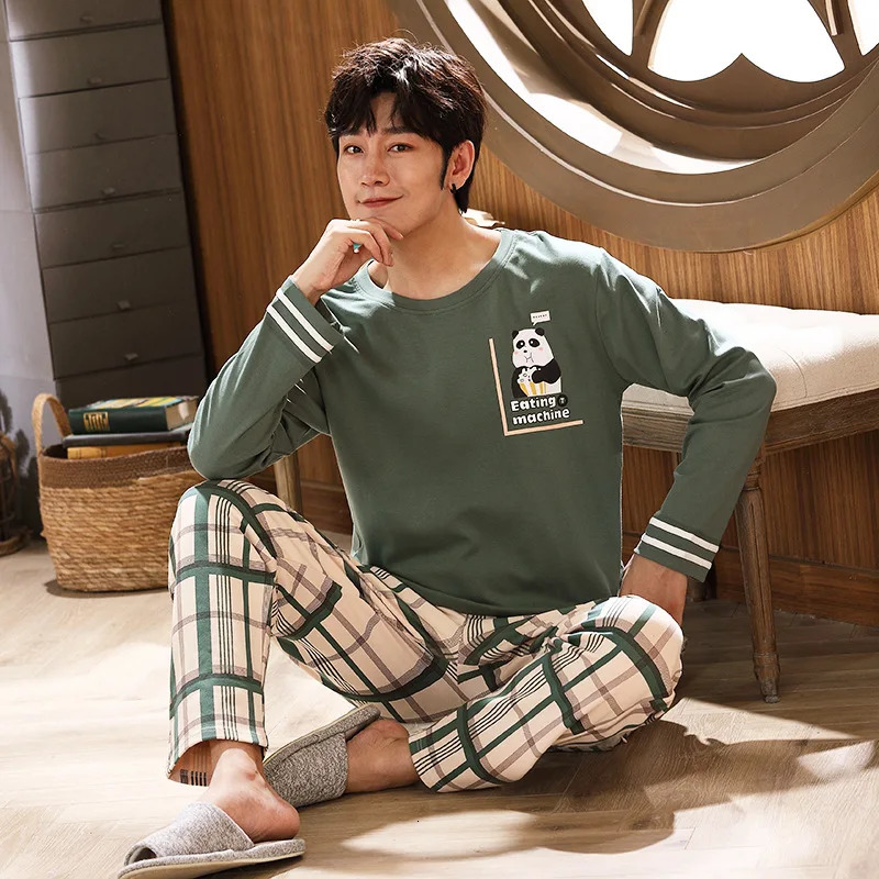 100 Cotton Men Pajamas Set Long Sleeve Pijama for Male SXXXL Size Homewear Pure Cotton Loungewear Nightie Sleepwear Man Pyjama 251021