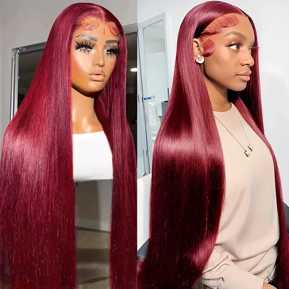 Burgundy 13x6 HD Lace Frontal Human Hair Wig Straight wig 13x4 Lace Front Human Hair Wigs For Women 99J Colored 200 High Density W251023