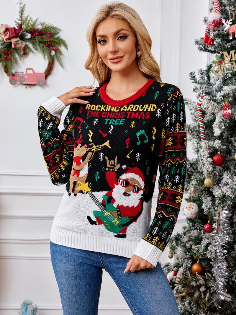 Designer Women's Sweater Christmas Print Women Christmas Sweater Winter Casual Loose Full Sleeve Knitwear Oversize Jumper Warm Soft Xmas Look Clo