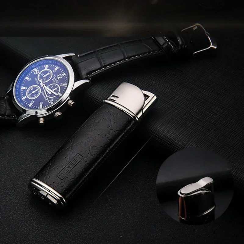 HONEST Jet Torch Lighter Butane Gas Leather Metal Cigar Lighters With Gift Box Cigarette lighter Without Gas D251024