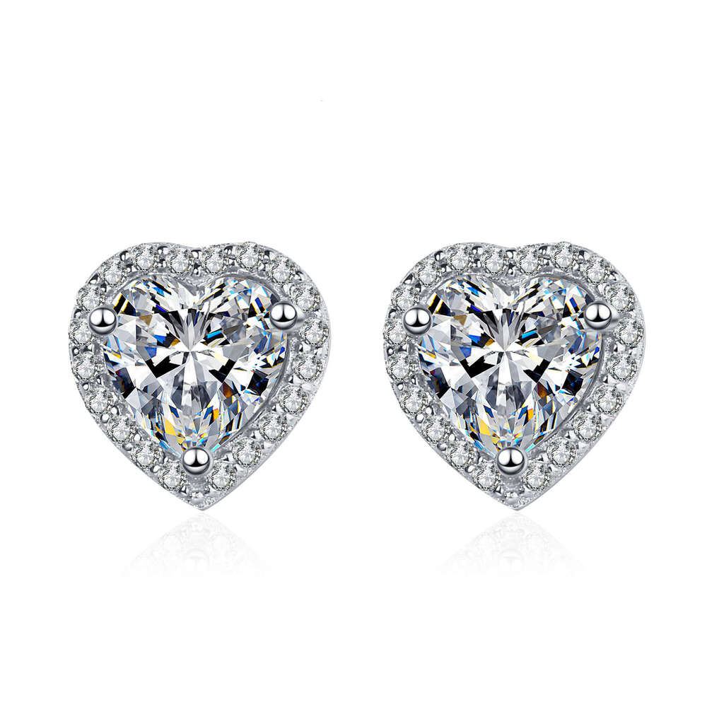 DHCollections-- Sterling Sier for Women Plated PT950 Small and Exquisite Heart-shaped Moissanite Stud Earrings Jewelry