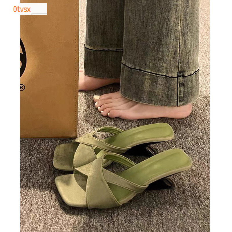 Autumn and winter new French wedge sexy style square toe comfortable niche design elegant luxury women's sandals designer shoes