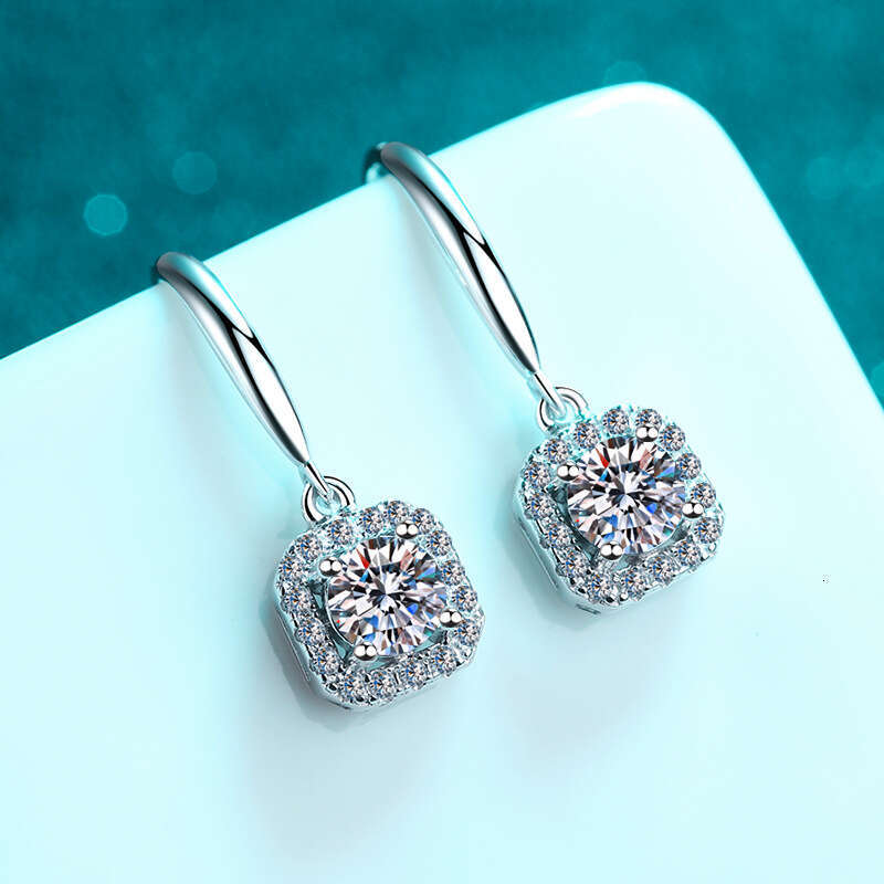 DHCollections-- S Pure Sier Women's Square Hook Jewelry Plated with PT950 Gold 50 Points Moissanite Earrings Direct