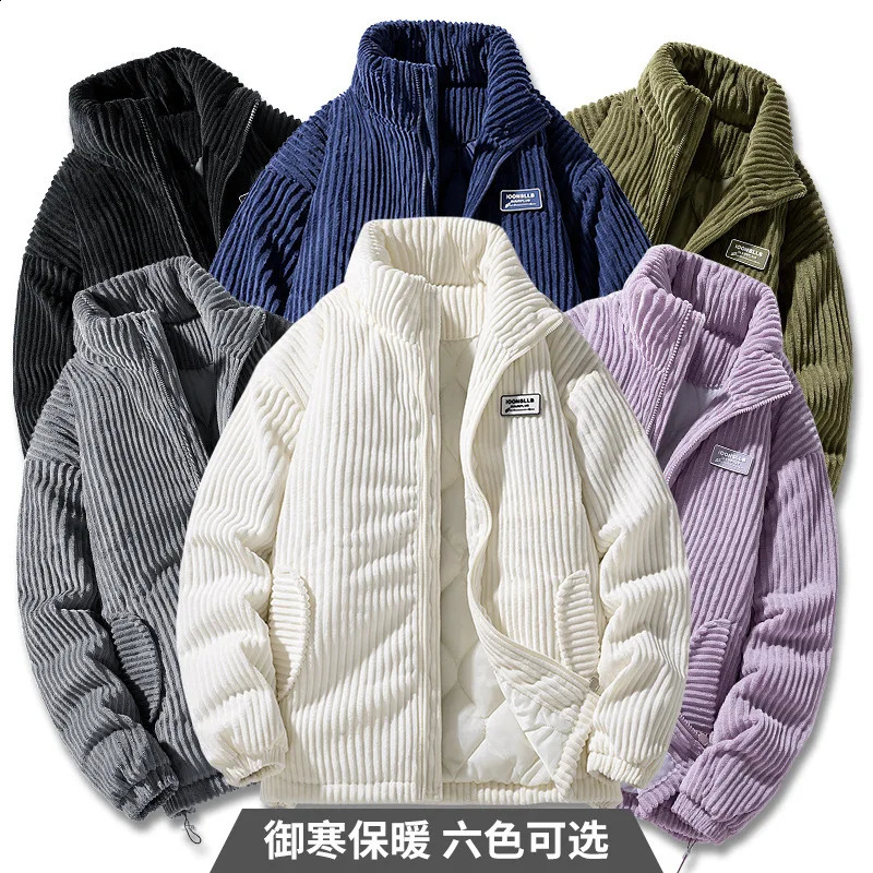 Winter Corduroy Parka Jacket Men Cotton Padded Parkas Autumn Puffer Jacket Male Vintage Korean Man Stand Collar Windbreaker Coat 251020