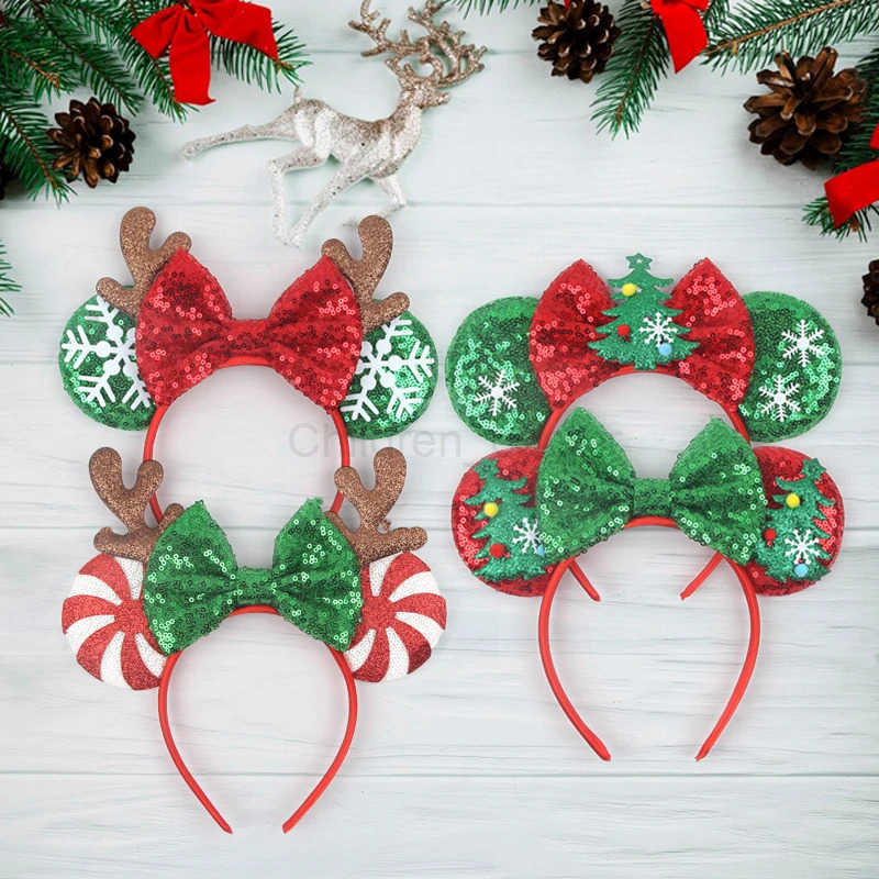 Disney Christmas Mickey & Minnie Mouse Themed Holiday Hairbands for Girls - Festive Ears Accessory Set designer