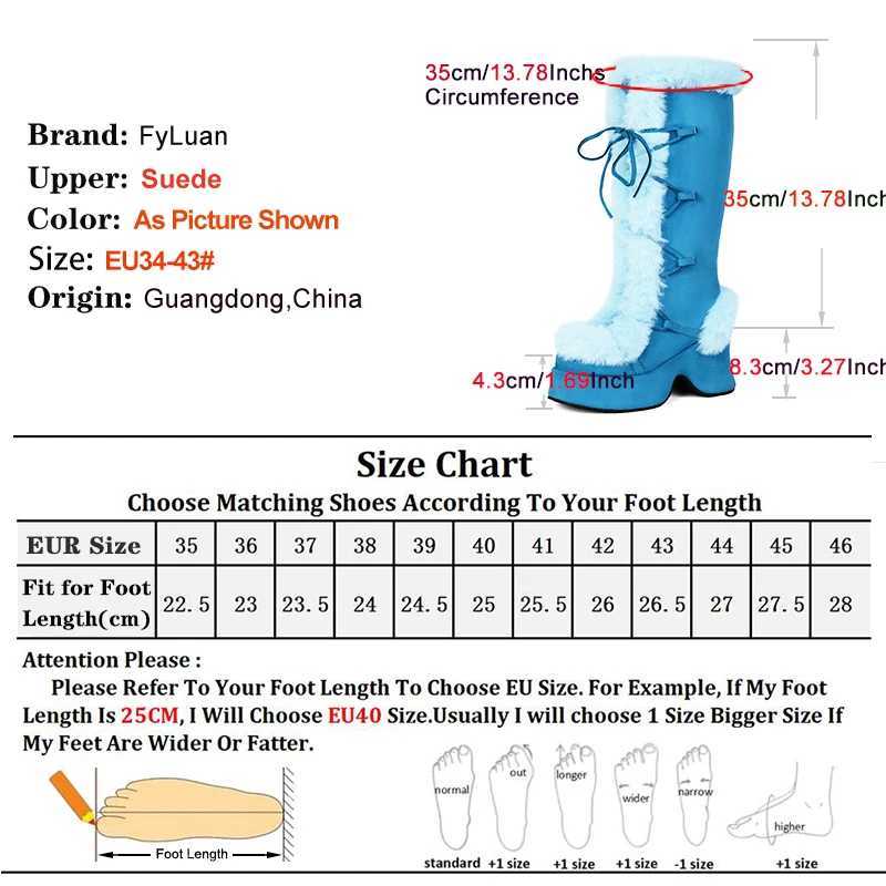 8CM Chunk Heels Winter Warm Knee High Boots Women Snow Short Plush Platform Boots Faux Fur Cosplay Laceup Long Shoes Size 3443 W251024