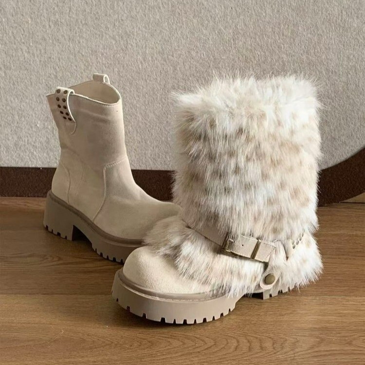 Designer boots with thick fur soles women's autumn and winter new luxury boots wool lining thickened warm cotton shoes short boots