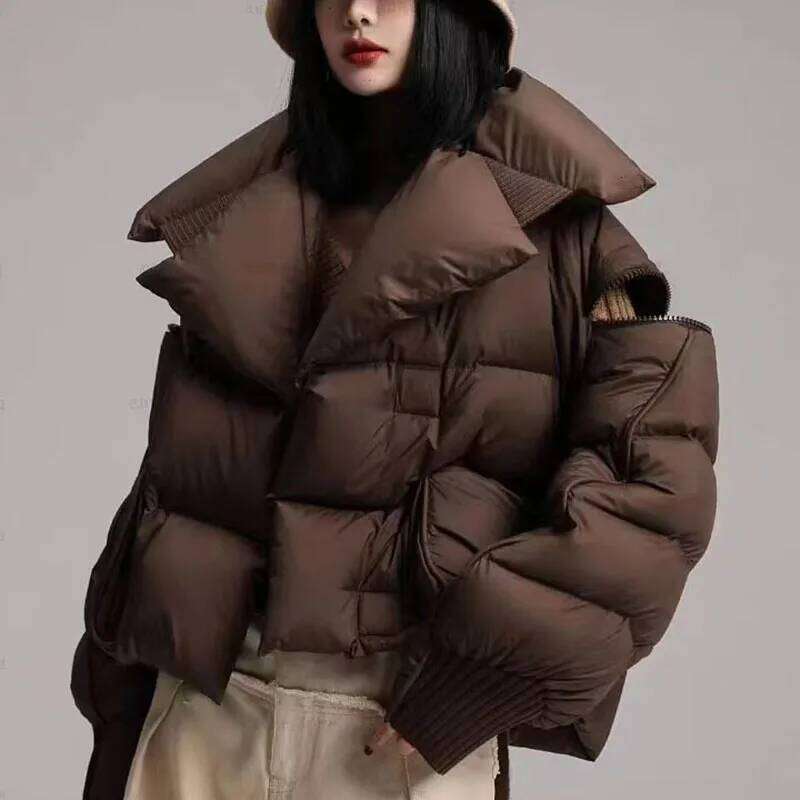 Overcoat 2025 New Fashion Winter White Duck High Quality Knitted Patchwork Lapel Women Down Jacket Coats Designer Women