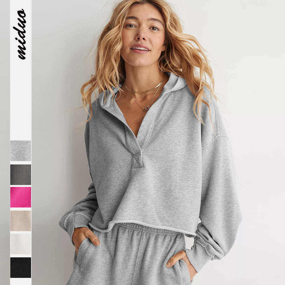 Fashion Loose Trendy Hoodie for Women Spring Autumn V-neck Pullover Long Sleeve Top