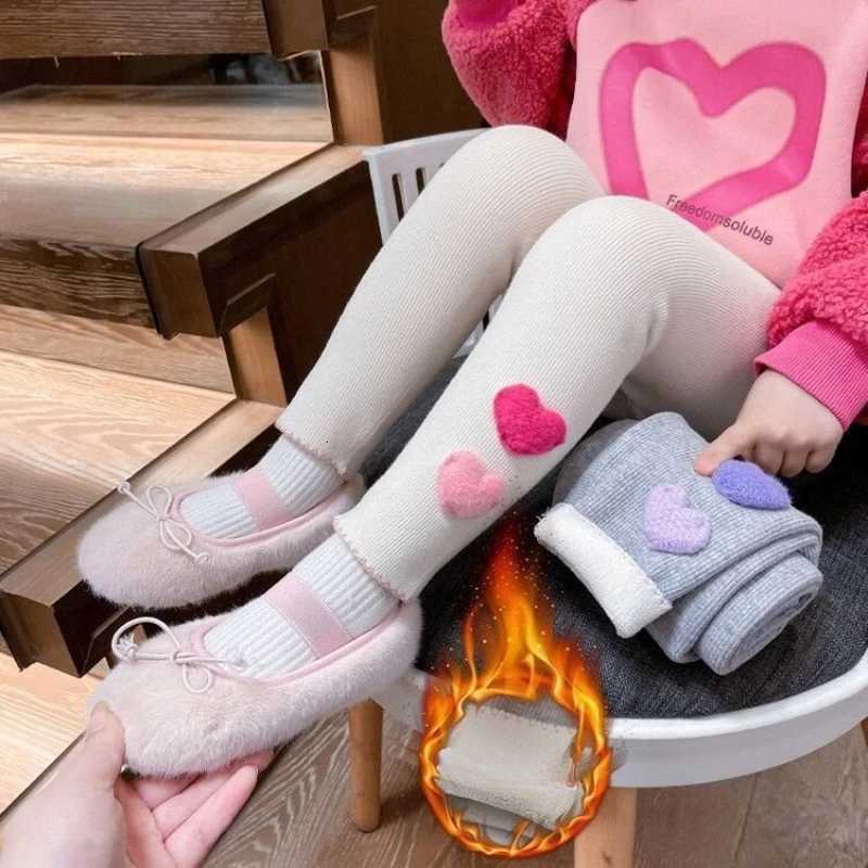 Cute Kids Girls Baby Elastic Fleece Leggings Pants Thick Autumn Winter Plus Velvet Warm Heart Outdoors TrousersT251024