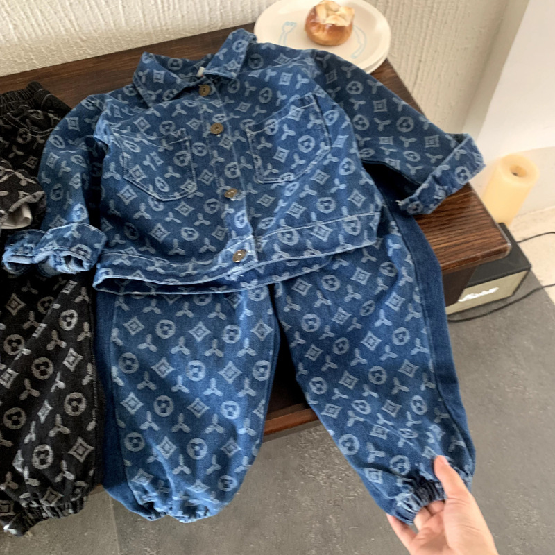 Free Shipping 2025 kids clothing designers Boys Denim Set 2-Piece, Jacket with Straight Leg Pants, Spring Autumn Casual Outfit for Kids